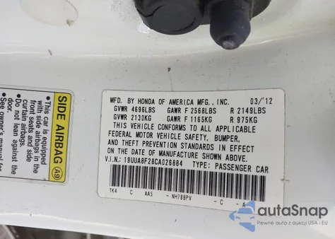 2012 Acura Tl 3.5 from USA, damaged, VIN 19UUA8F28CA026884